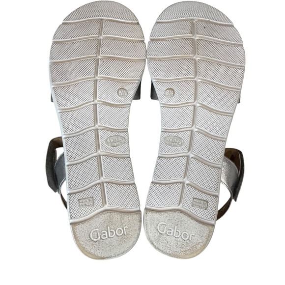 Gabor Shout Platform Wedge Sandals 8.5 Metallic Silver Leather Summer Comfort - Picture 11 of 14